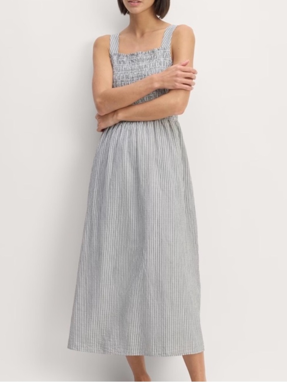 Everlane 100% Organic Cotton The Gauze Midi Dress Vertical Stripe Pockets XXS